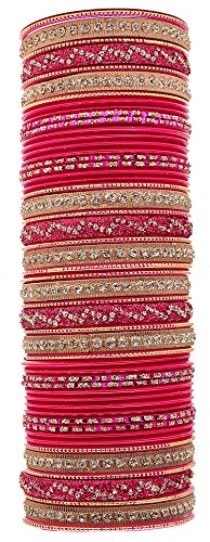 Image of NMII Non-Precious Metal with Base Metal Spreads with Zari Glossy Finished Premium Traditional Bridal Chuda Bangle set for Women and Girls