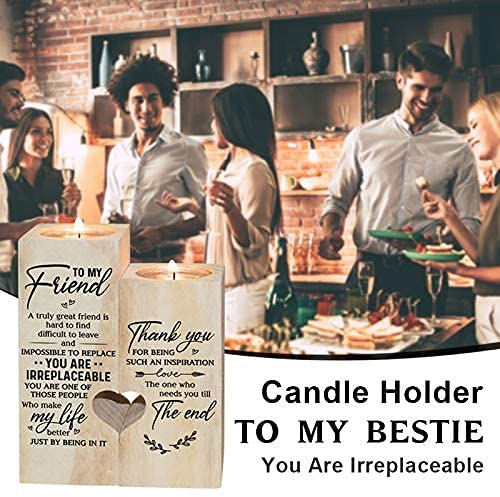 Tasunte To My Best Friend Candle Holder -You Are Irreplaceable, Make My Life Better Women Teen Girl Friend Personalized Custom Friendship Birthday Gift Wooden Candle Holder (To My Friend) #TOP2