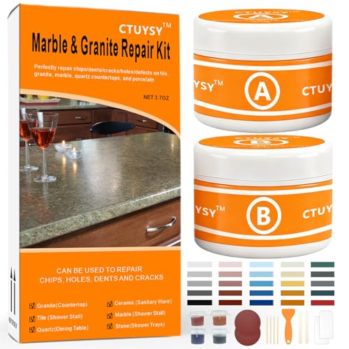 Image of Granite and Quartz Countertop Chip Filler Repair Kit Tile & Fiberglass Porcelain Repair Kit,Marble Tub Repair Kit 3.7 OZ Cracks Ceramic Corian Bathtub Sink Toilet Dents Holes Scratchs