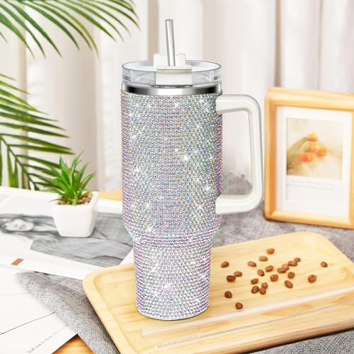 HWISDMIG 40oz Tumbler with Handle-Glitter Rhinestones Tumbler Bling Cups Stainless Steel W - image 4