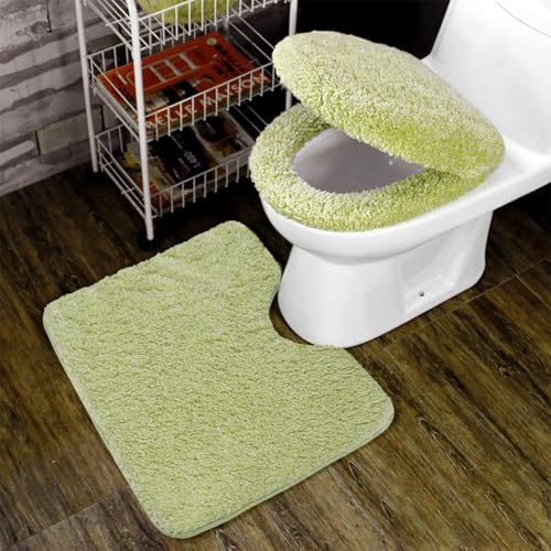 Vskdトイレ 3点セット 便座カバー U型O型トイレ兼用フタカバー 足元マット フワフワ 防寒 吸水 速乾 浴室 バスルーム 洗面所 冬 寒さ対策 保温 肌ざわり 滑り防止 洗濯機 清潔 衛生 お手入れ簡単 抗菌 防臭 家族 ペット 子ども 安全 床保護