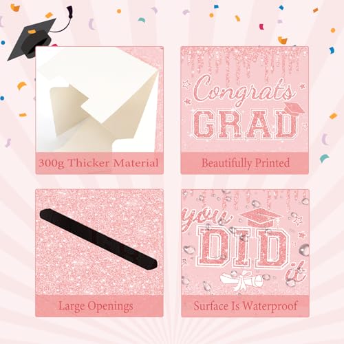 Image of Pink Graduation Congrats Card Box, 2026 Rose Gold Graduation Party Decorations Graduation Money Card Boxes Holder Graduation Gift Grad Parties 8.7 x 8.7 x 8.7 Inch