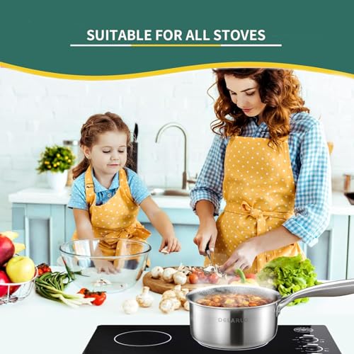 Image of DELARLO Full Clad Tri-Ply Stainless Steel Saucepan 2.5QT, All Stove Safe 600℉(Lids 300℉), Medium Sauce Pan with Lid, Non Stick Sauce Pan, Fast & Even Heat, Steel Pot with Lid, Energy Saving,2-1 /2 QT