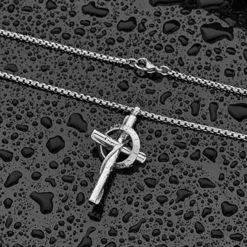 Cross Necklace for Men, Stainless Steel Christian Cross Pendant Necklaces for Men, Silver Chain Necklace for Men, Fade-Resistant, Stylish Jewelry Gift for Him
