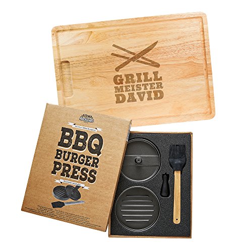 Kitchen Rockstars 2er Grillset  Burgerpresse mit Beschichtung  Schneidebrett mit Gravur  Personalisiert mit [Namen]  Grillmeister und Grillbesteck  Geschenke für Männer  Vatertagsgeschenke