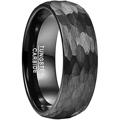 Vakki Mens 8mm Black Brushed Hammered Rings Multifaceted Dome Tungsten Wedding Engagement Bands Size 8 Cover
