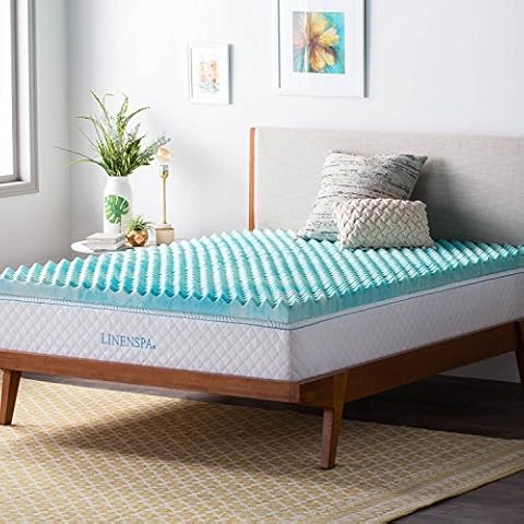 Linenspa 3 Inch Convoluted Gel Swirl Memory Foam Mattress Topper - Promotes Airflow - Relieves Pressure Points - Queen Cover