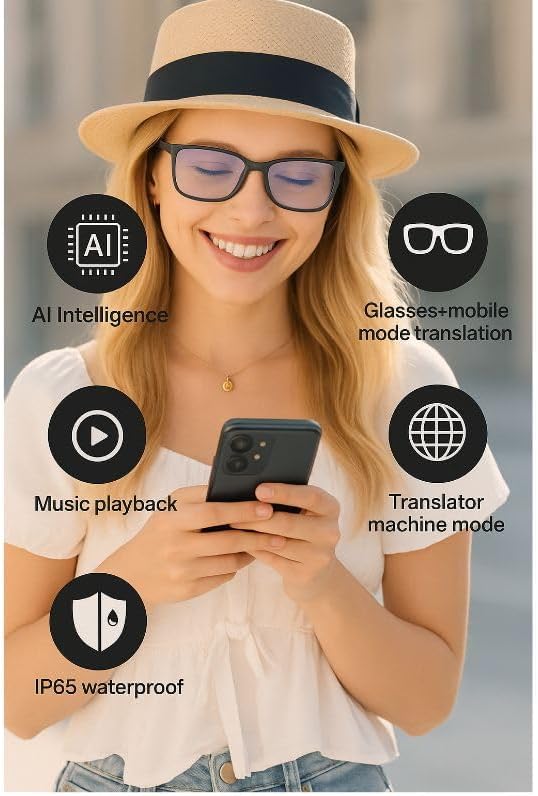 Vital Smart Glasses for Men & Women, Real-Time Translation & Voice Assistant, 140+ Languages, Hands-Free Calls & Music,Ultra-Light 25g Design, Voice Assistant