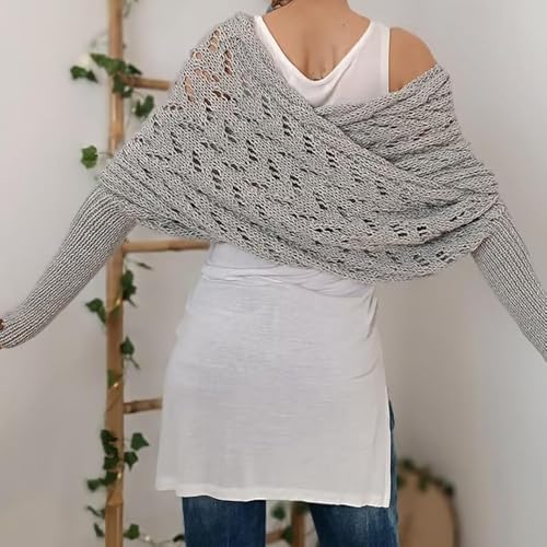 Knitted Cable Wrap, Shrugs for Women, Knitted Wrap, Scarf with Sleeves for Women, Sleeve Wrap Scarf Shawl2