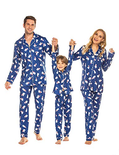 Ekouaer Chritsmas Pajamas Family Couple Womens Winter Warm Lounge Set Button Up Pjs For Xmas(Women/Navy,L) #TOP1