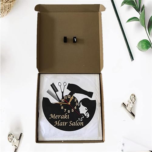 Miniatura 6 de YOLIPE Reloj de pared personalizado para salón de belleza, reloj de pared de madera con registro de nombre personalizado, barbería, decoración de