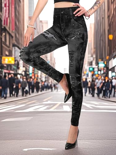 Women's Casual Pants, Soft Faux Denim Hip Lifting 9/10 Pants