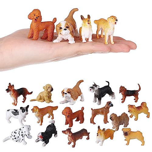FLORMOON 16 mini figuras de perro,juguetes realistas de animales de granja para adornos de cupcakes,juguetes educativos de aprendizaje,regalos de fiesta de cumpleaños para niños pequeños (FLM-12292)