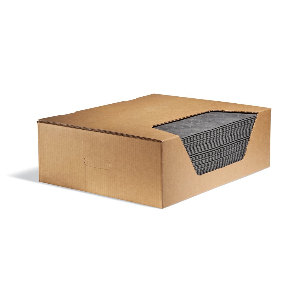 New Pig Absorbent Mat Pad in Dispenser Box, (50)-22 oz Absorbency Pads, Absorbs Oils, Coolants, Solvents & Water, Mediumweight, 20