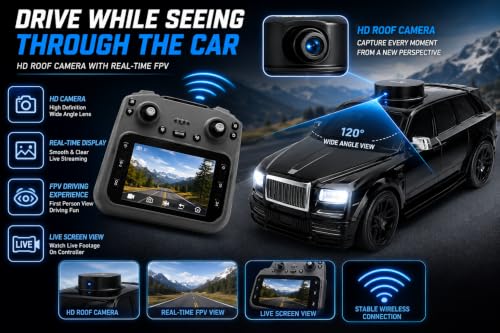 Image of RC Camera Car with HD Roof Camera & Smart Screen Remote Controller, 2.4GHz Rechargeable Remote Control SUV, Real-Time FPV Display, LED Lights, Up to 30m Range, Toy Car for Kids Age 6+