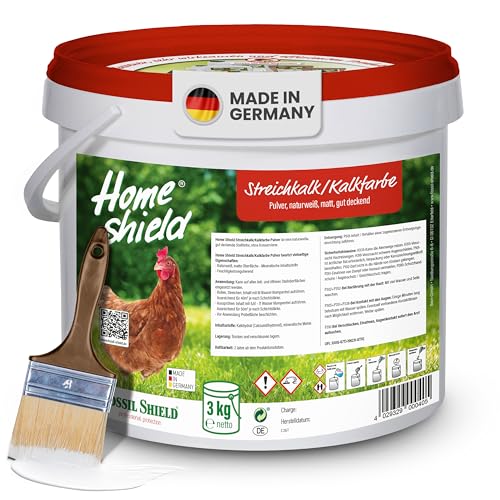 Home Shield Kalkfarbe Hühnerstall Pulver 3 kg im Eimer, weiß - Streichkalk zum Anrühren - Matte, naturweiße Stallfarbe mit guter Deckkraft für Ställe Home Shield Kalkfarbe Hühnerstall Pulver 3 kg im Eimer, weiß - Streichkalk zum Anrühren - Matte, naturweiße Stallfarbe mit guter Deckkraft für Ställe