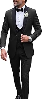 HYEC7 Men's 3 Piece Suits Slim Fit Shawl Lapel Business Suit 2-Button Blazer Tuxedo for Wedding Party Dinner Prom with Tie
