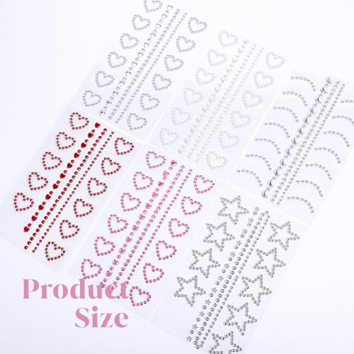 DOPENSPI 6Sheet Face Gems, Self Adhesive 3D Star Heart Moon Shape Face Gems Stickers with Tweezer Facial Jewels Body Gem for Faces Eye Makeup Body DIY Craft - Image 6