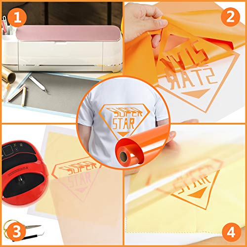 Image of RENLITONG Orange HTV Iron on Vinyl 12Inch by 10ft Roll Heat Transfer Vinyl for T-Shirt HTV Rolls for All Cutter Machine - Easy to Cut & Weed for Heat Transfer Design