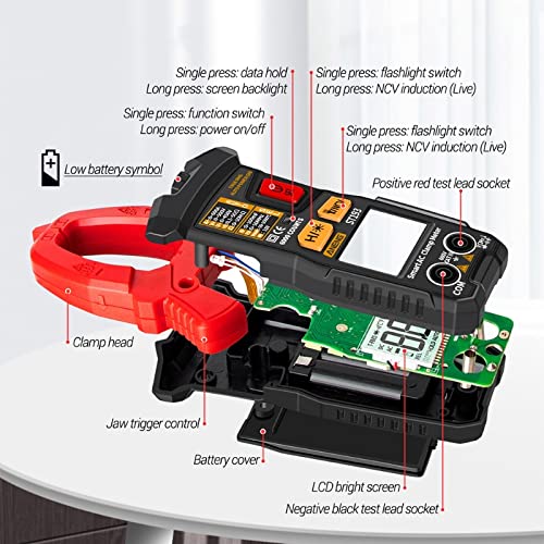 Pinza amperimétrica digital ST193 Multimeter Clamp Meter Digital con True RMS, pantalla LCD retroiluminada, rango automático, voltaje AC hasta 600 V, alimentada por 2 baterías AAA de 1.5V miniatura 5