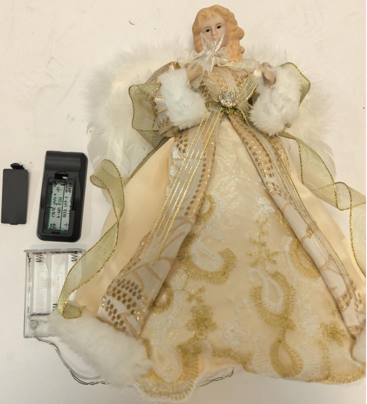 HMASYO Cimier de sapin de Noël avec lumières minuterie, 30,5 cm avec ailes en plumes blanches, lumière étoile, télécommande et décoration de cime de sapin de Noël alimentée par piles pour intérieur et