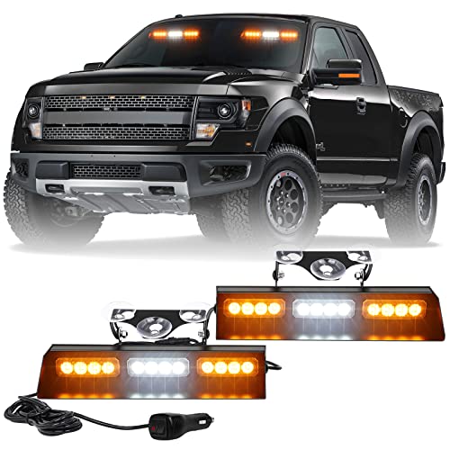 Xridonsen Emergency Dash Strobe Lights Bar Amber White Traffic Advisor Safety Hazard Warning Flashing Interior Front/Rear Windshield Lights Deck Split For Construction Vehicles Trucks (2X10, 24 Led) #TOP11