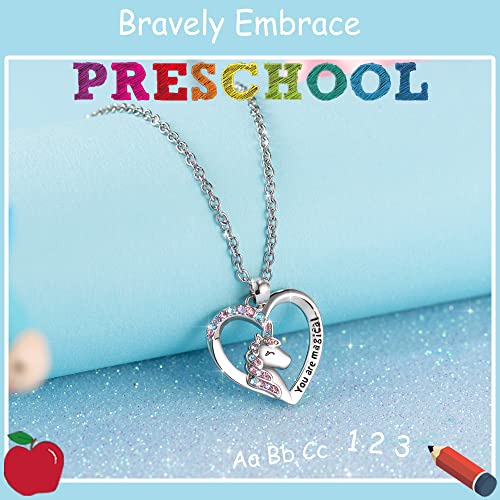 Shonyin Back to School Gifts Kindergarten Preschool Girls Unicorn Necklace for Daughter Granddaughter Niece Sister Student, Unicorn- Symbolizes Brave, Happiness, Luck4