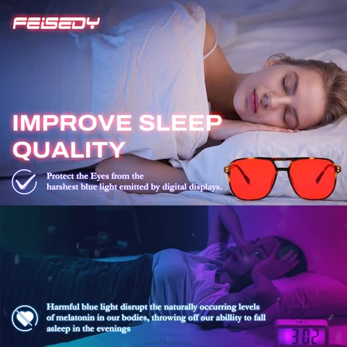 Image of FEISEDY Amber Blue Light Glasses for Computer Gaming Orange /Yellow lens Anti Eyestrain Sleep Glasses G2835