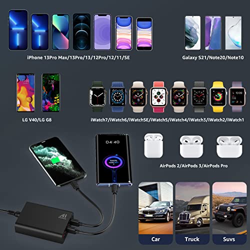 Multi Ports Usb Car Charger, 96W 6 Port Qc3.0 Fast Car Charger Adapter Multiple Ports, With Four Quick Charge 3.0 Port, 12V-24V Multi Device Cigarette Lighter For Smart Phone & Tablets Charging #TOP6