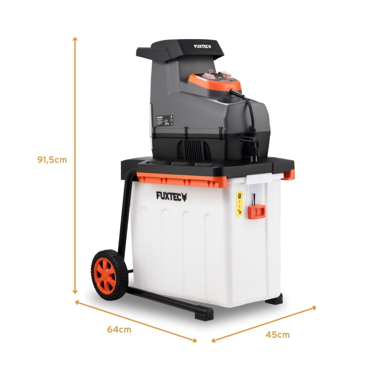 FUXTEC Elektro Gartenhäcksler FX-EGH2800B, Walzenhäcksler mit 2800W Leistung und Rückwärtslauf, zerkleinert Äste bis 44mm Durchmesser, leise & kraftvoll mit 60L Auffangbox und Überlastschutzsystem