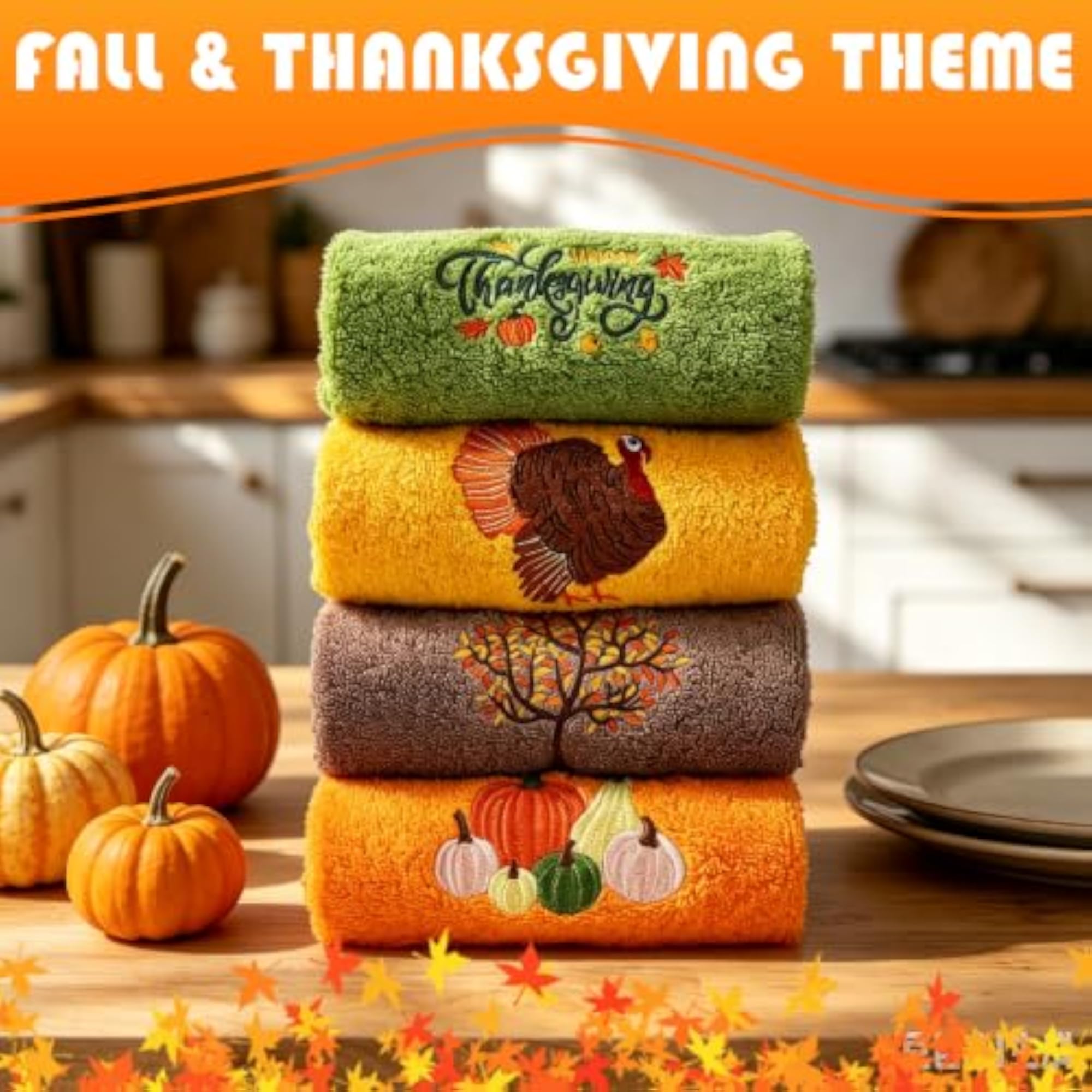 4 Pcs Thanksgiving Hand Towels for Bathroom, Fall