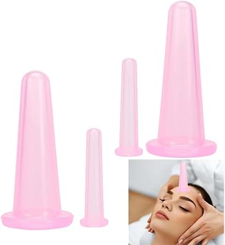 4 Pcs Face Cupping Set, Silicone Facial Cupping Set for Face, Vacuum Massage Cup Kit Anti Cellulite Massager Facial Cups for Face Body Neck Back Eye Care
