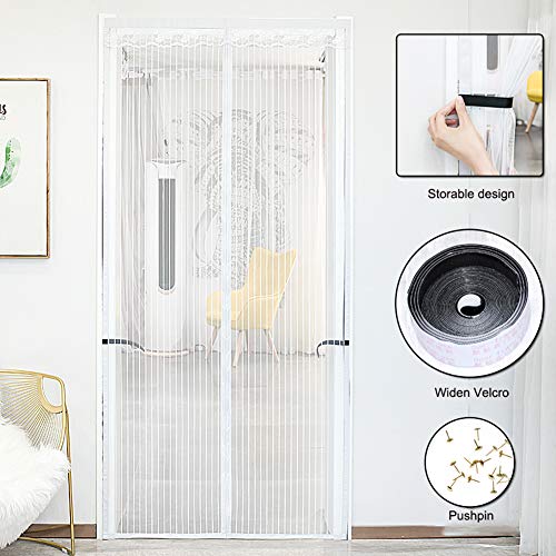 Preisvergleich Produktbild Qff Fliegengitter Tür Magnetisch Mit Lagerung Rahmen-Klettverschlüsse Fliegengitter Balkontür Magnet Insektenschutz Tür,Weiß,85x200cm(33x79inch)