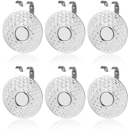 XIHIRCD 6pcs Golf Hat Clip with Pattern, Strong Magnet Golf Ball Marker Magnetic Ball Marker Metal Holder for Golf Hats Caps Pants Gloves Belts Golf Accessories Women Men Gifts (Silver)