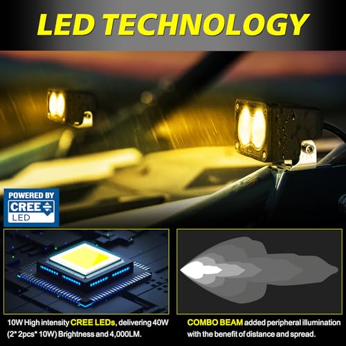 Image of Amber LED Pods, AKD Part 3 Inch CREE LED Amber Fog Lights Pods 40W Spot Flood Combo Off Road Driving Lights Small Chase Lights Ditch Lights Headlight for Dirt Bike Motorcycle Truck UTV ATV SUV Surron