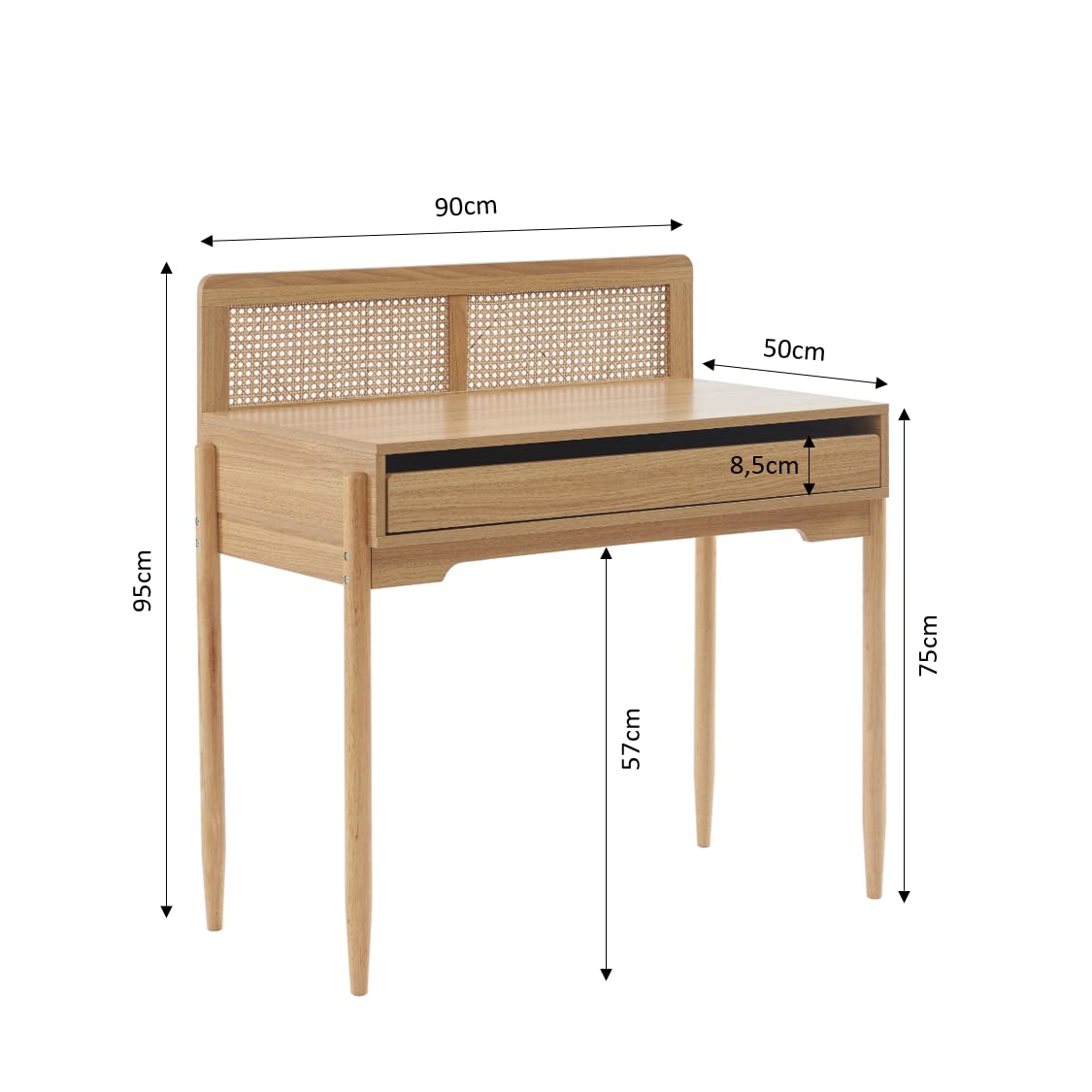 BAÏTA Bureau Enfant Pablo Effet chêne cannage rotin