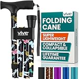 Vive Folding Cane - Foldable Walking for Men, Women Fold-up, Collapsible, Lightweight, Adjustable, Portable Hand Stick Balancing Mobility Aid Sleek, Comfortable (Black Butterfly)