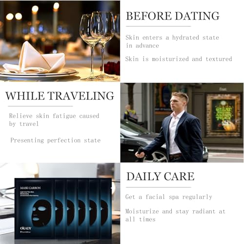 Veroa 6Pcs Activated Carbon Men Sheet Mask,Extracted Mineral Activated Carbon,Seaweed Essence,Sodium Hyaluronate,Deep Cleaning Pores,Moisturizing and Delicate Skin Anti Aging Face Mask,Vegan - Image 8