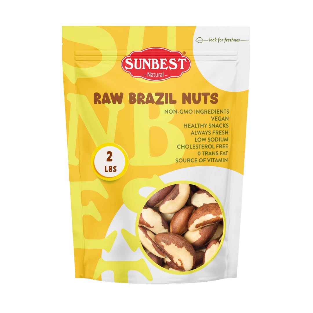 Sunbest Natural Superior to Organic Whole Brazil Nuts 32 Oz (2 lbs) 1 Pack - Unsalted, GMO-Free, Keto Friendly - Crunchy, Nutritious & Delicious - Resealable Bag for Freshness - For Snacking & Baking