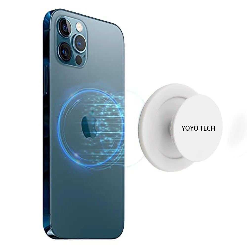 YoYoTechPOP-MAG Grip Magnetic Phone Holder for Phone and Tablets with Expanding Kickstand Function Swappable Top Magnetic Mobile Phone Holder-White