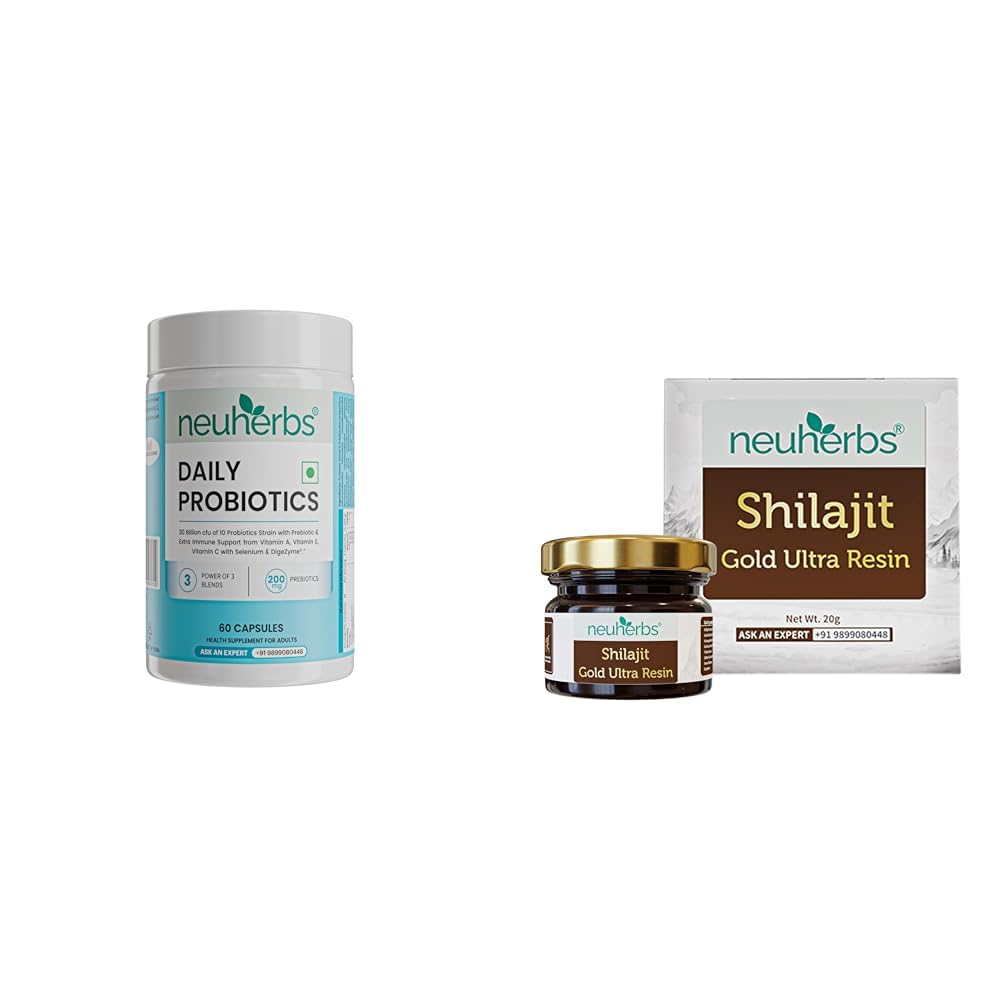 Neuherbs Daily Probiotics 30 Billion CFU with Prebiotics |Probiotics with Vitamin A, C & Selenium| | Neuherbs Shilajit Gold Ultra Resin - 20g | Gold Shilajeet Supplement With Ashwagandha, Gokshura, S-picture-27
