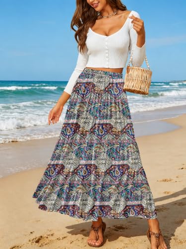 Image of NASHALYLY Women's Chiffon Elastic High Waist Pleated A-Line Maxi Skirts