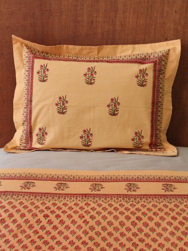 Pillow sham Orange Paisley Indian Summer - CP, Quality Cotton, Fair Trade, Boho Bedding, Farmhouse Kitchen Style, Vintage Floral Design, 27 x 21 in