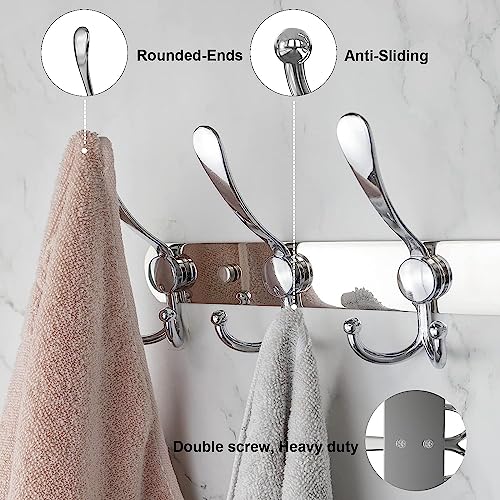 Image of Stainless Steel 5 Pin with Double Alloy Hook Cloth Hanger Wall Mounted Bathroom Cloth Hanger,Cloth Wall Hook,Door Hooks Rail for Hanging Keys, Clothes, Towel (Pack of 2, Silver)