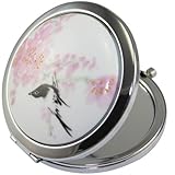 KOLIGHT New Vintage Chinese Landscape Flower Bird Double Sides Portable Foldable Pocket Metal Makeup Compact Mirror Woman Cosmetic Mirror (Flower+Black Bird)