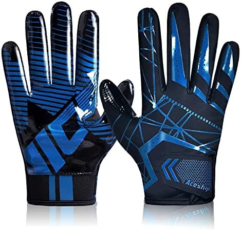 ACESHIP Football Gloves Adult Football Receiver Gloves,Enhanced Performance Football Gloves and High Grip Football Gloves for Adult and Kids (XL Adult, Blue)