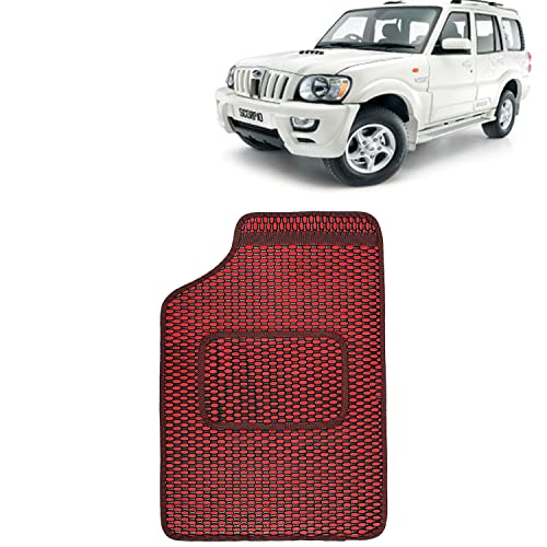 Image of Kingsway Dotted Design Car Floor Foot Mats Universal Fit for Mahindra Scorpio, Model Year : 2006-2014, Water and Dustproof, Color Red, Set of 5 Pieces
