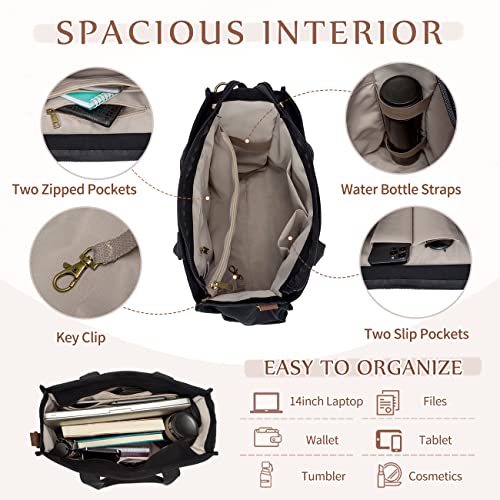 VASCHY Canvas Tote bag, Casual Reusable Work Totes for Women Teachers with Zippers Pockets Crossbody Shoulder Bag Purse4