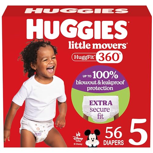 Image of Huggies Size 5 Baby Diapers, Little Movers HuggFit 360° Baby Diapers with 360° Waistband, Size 5 (27+ lbs), 56 Count, Packaging May Vary