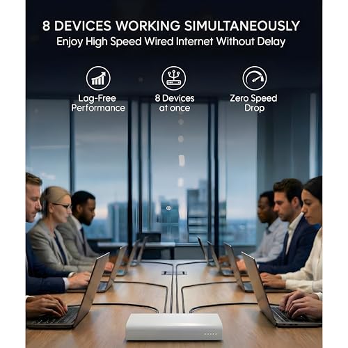 Image of 8 Port Ethernet Switch 10 /100 Mbps Fast Network LAN Splitter Hub | Plug & Play Unmanaged, Fanless Silent Design | RJ45 LAN Expansion for PC, Laptop, Smart TV, CCTV, Router (8 Port)